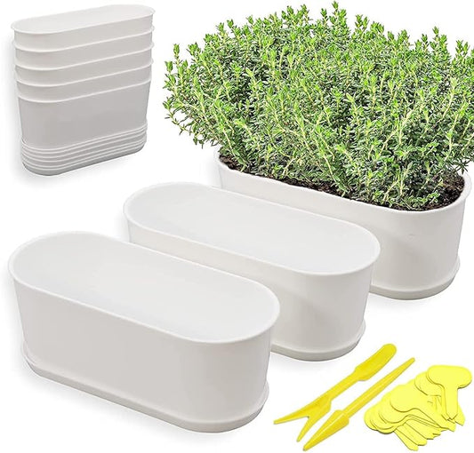 Window Box Planter with Saucers, 10 Sets Rectangular Planter with Multiple Drainage Holes and Trays Plant Pots, Outdoor Planter Or Indoor Planter for Succulent Cactus Flowers Vegetable