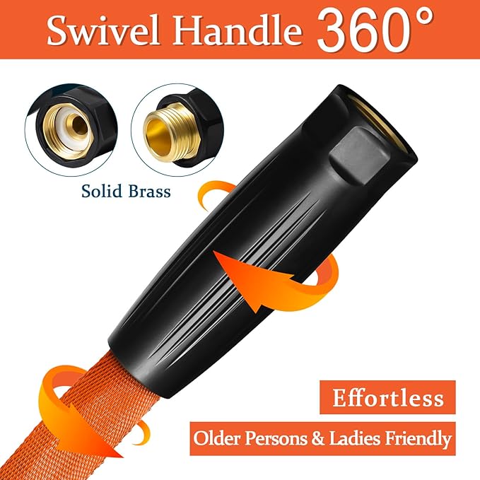 Garden Hose 25ft Made of TPE(Not PVC), with 10 Patterns Sprayer Nozzle, Flexible Water Hose with Swivel-Handle, Solid Brass Fittings, Non-Shrinking, Drinking Water Safe Material, All-weather