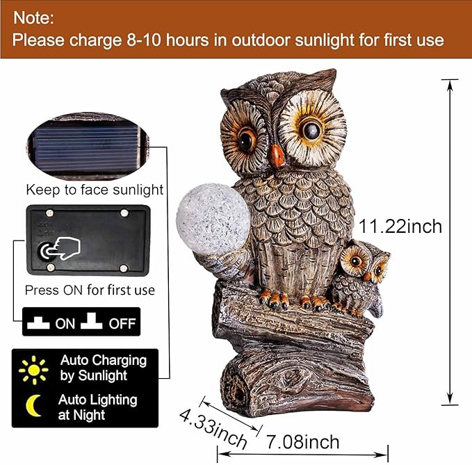 Garden Decor Owl Statues Fall Decorations for Outdoor,Resin Owl Figurines with Solar Lighted Ball- Owl Gardening Gifts for Women Owl Lawn Ornaments for Patio Decor Yard Decoration