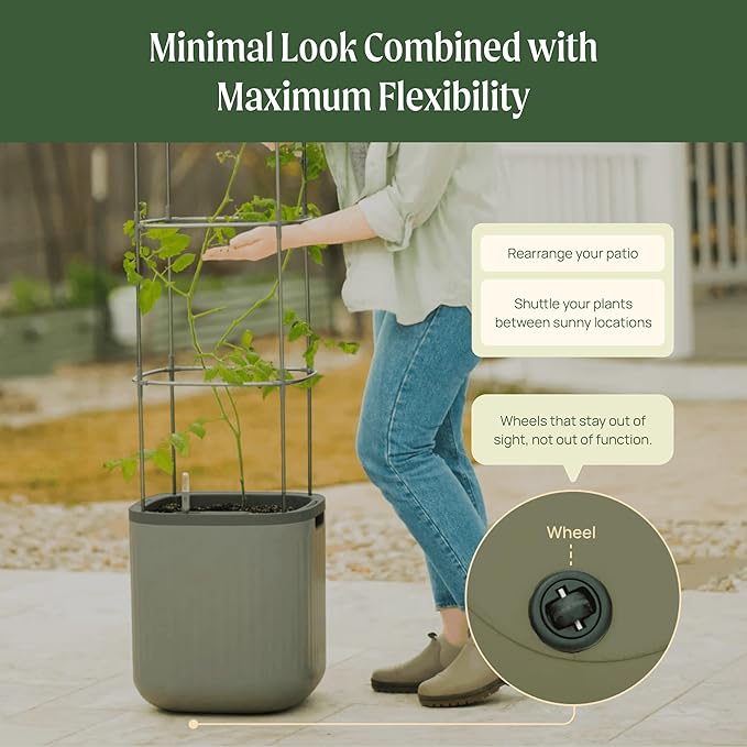 Vego garden Self Watering Pots Home Planters with Water Gauge for Effortless Indoor Plants Sage Green