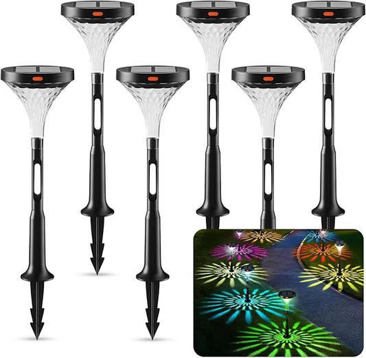 Solar Outdoor Pathway Light, IP65 Waterproof Solar Powered Lights, Multicolored 10 Modes RGB Color Changing, Christmas Decoration for Garden, Lawn, Yard, Patio etc, 6 Pack