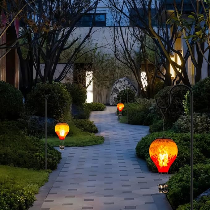 Starsoul Hot Air Balloon Solar Lantern with Flame Glass Hot Air Balloon Solar Light Waterproof Hanging Outdoor Lantern for Garden Yard Patio Decor