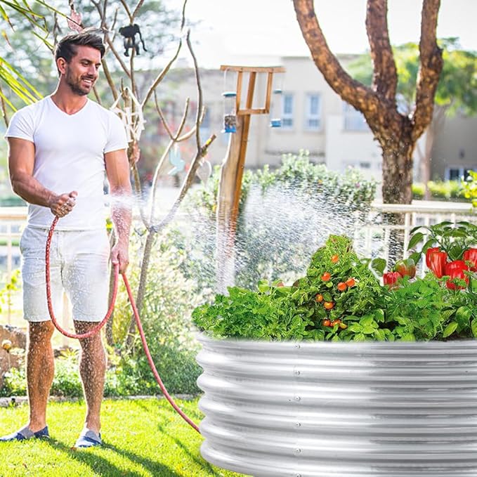 FORTUNO 2 Pack 3 Ft Round Galvanized Raised Garden Bed Box 36 Inches Metal Outdoor Flower Bed Steel Patio Ground Planter for Planting Vegetables and Herb, Silver