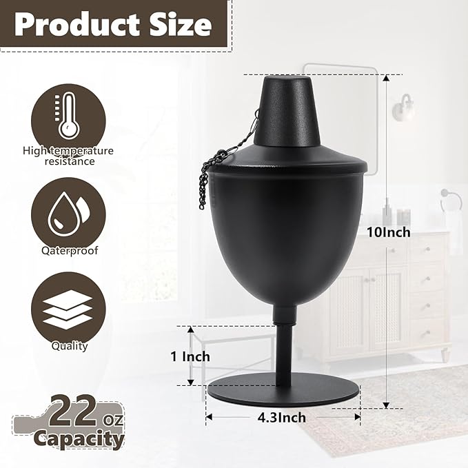 6 Pack Upgraded Tabletop Torches,14 oz Citronella Torches for Outside, Refillable Outdoor Flame Torch Light, Comes with Wicks,Covers and Funnel, Ideal for Parties, Garden Decor, DIY