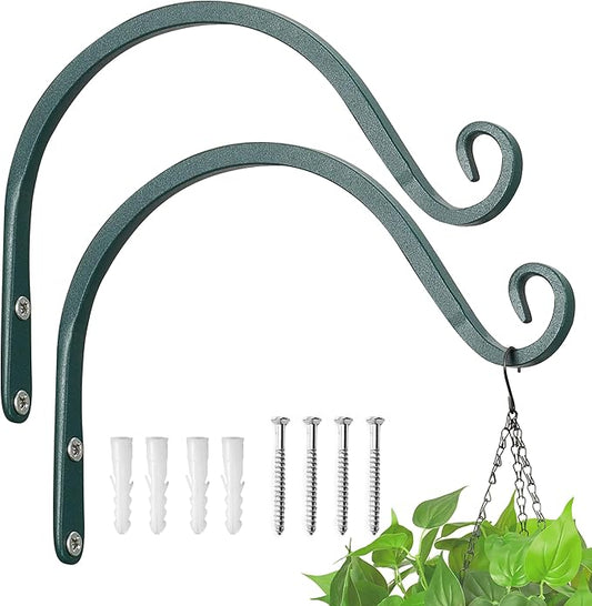 Kingsyard 2-Pack Wall Plant Hanger Outdoor - Heavy Duty Metal Hanging Bracket Hooks for Hanging Plant, Bird Feeders, Lanterns, Wind Chimes Outdoor & Indoor, 8-Inch/Green
