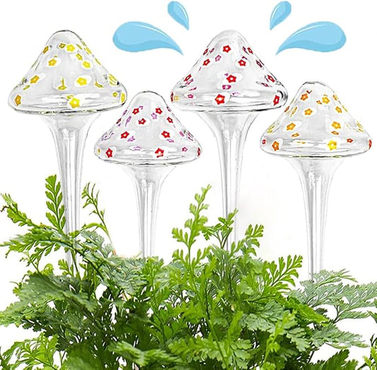 Plant Watering Globes, Hand-Blown Mushroom-Shaped Self Watering Globes, Suitable for Indoor&Outdoor Plant Watering Devices (4 Pcs)