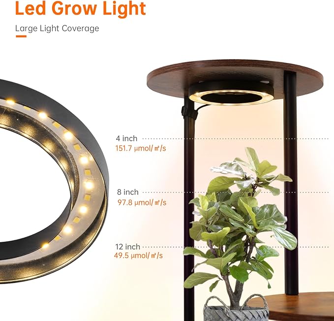 Plant Stand Indoor with Grow Light, 50" High Indoor Plant Shelf, 6 Tier Flower Stand with Plant Light Full Spectrum, Metal Plant Holder with Light, Double-Row Discs Plant Rack for Home, Corner