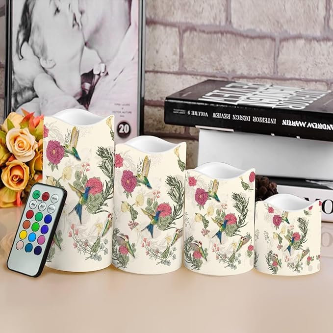 Ystardream Hummingbird Electric Candles Battery Operated Vintage Elegant Flameless Flickering Candles with Remote Control Timer for Christmas,Thanksgiving,Party Wedding Decoration,4 Pack