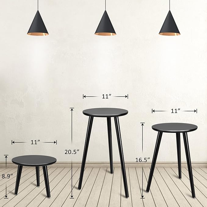 Indoor Plant Stand - Uneedem Wood Mid Century Plant Stand for Indoor Plants, Modern Plant Table,Tall Plant Holder for Flower Pots, Small Round Side Table, End Table (B2-Black,High: 16.5")