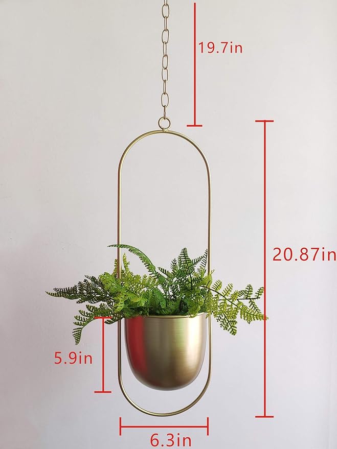 Boho Gold Metal Plant Hanger,Metal Wall and Ceiling Hanging Planter, Modern Planter, Mid Century Flower Pot Plant Holder, Minimalist Planter for Indoor Outdoor Home Decor