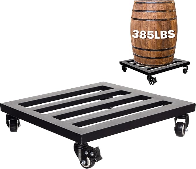 IDZO Upgraded Lockable Heavy Duty Trolley Capacity 385lbs, 12 Inch, Black, Large Plant Pots, Parasol Stands and Bases or Plant Stand with Wheels