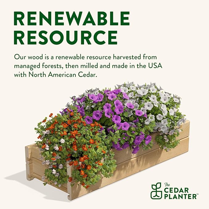 Greenes Fence Cedar Wood Planter Box with Rail Mount Brackets, 32" x 11" x 7" - Made in USA with North American Cedar