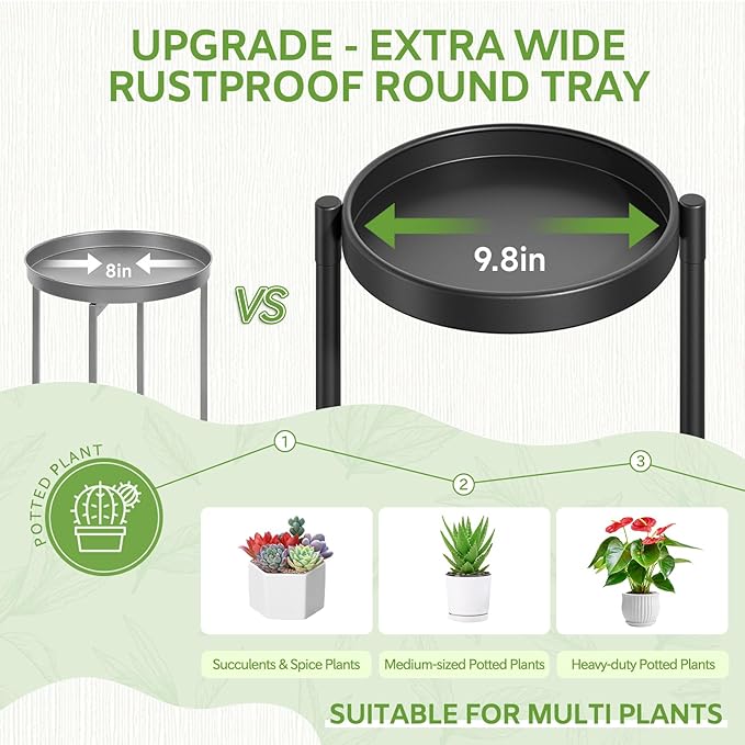 iDavosic.ly 4 Tier Large Plant Stand Indoor with 10 Inch Wide Tray, Tiered Corner Metal Outdoor Flower Display Holder Shelf, Folding Tall Rack for Patio Porch Living Room, Modern Black