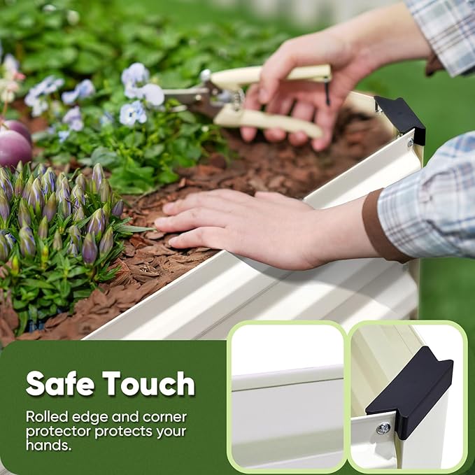 KING BIRD Raised Garden Bed Kit with Bottom 2025 Upgraded Galvanized Planter Garden Box Outdoor & Indoor for Gardening, Vegetables, Flowers, Beige, 47.2x23.6x11.8 in