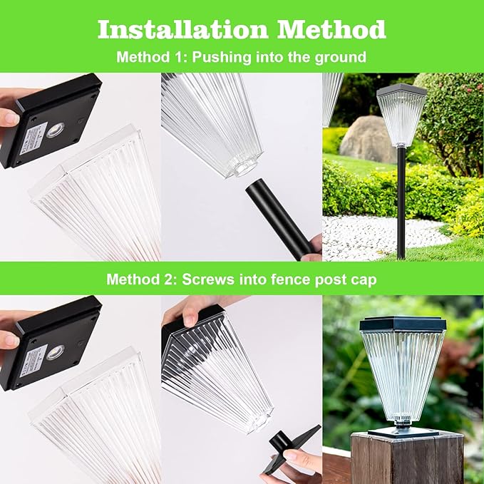 2 Pack Solar Post Lights Outdoor Waterproof IP65 Solar Fence Post Pillar Lights Landscape Stake Decorative Fence Yard Patio Walkway Pathway Light Up to 12 Hrs