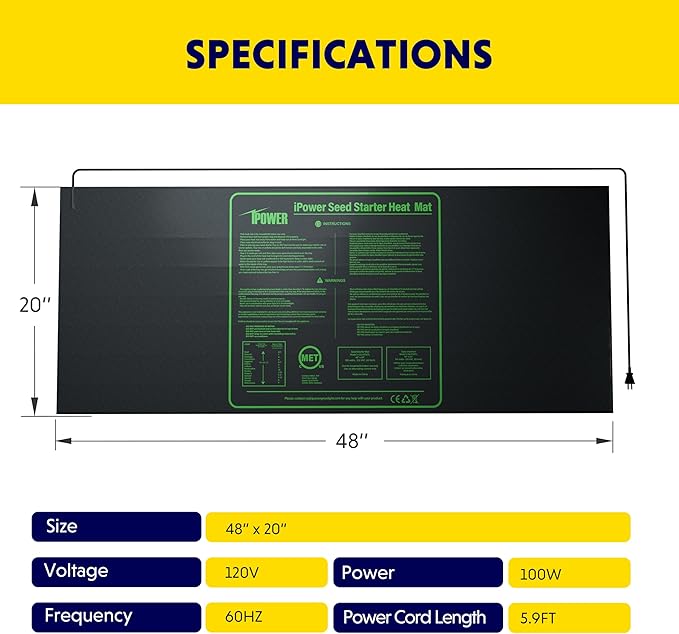 iPower 48" x 20" Durable Waterproof Seedling Heat Mat with MET Certified, Warm Hydroponic Heating Pad for Germination, Indoor Gardening, Brewing and Seed Starting