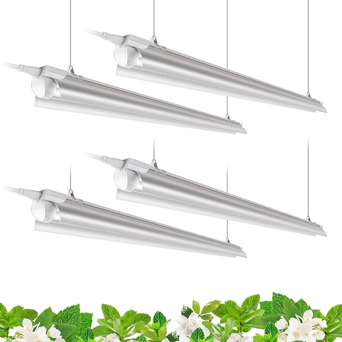 Barrina T8 Grow Lights for Indoor Plants, 4FT Full Spectrum Grow Light, 168W(4 x 42W), Plant Lights for Greenhouse Indoor Growing, V-Shape with Reflector, Linkable, 5000K Daylight White, 4 Packs