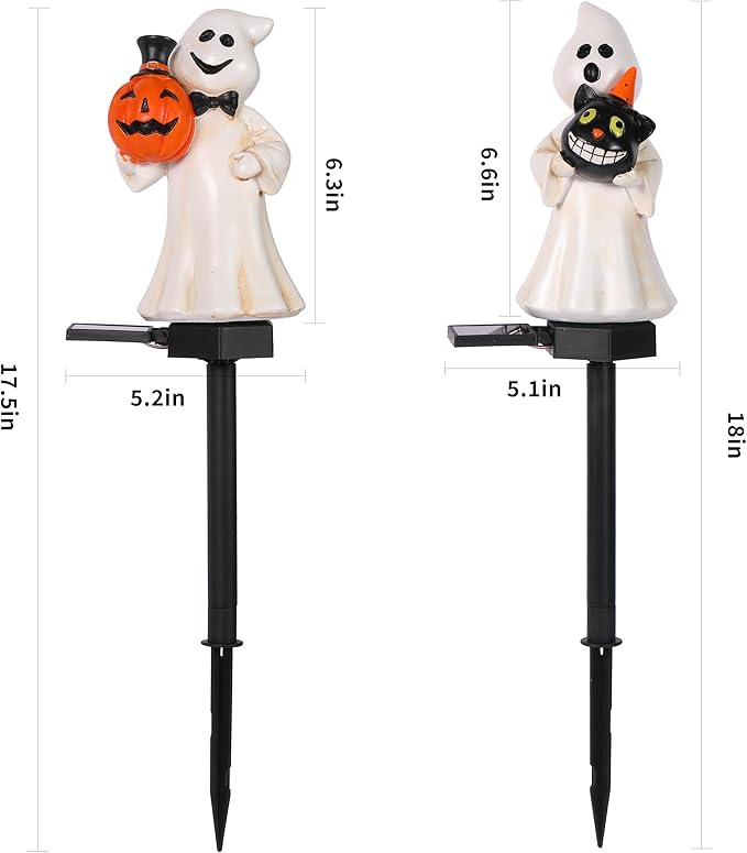 Halloween Decorations – Set of 2 Solar-Powered Ghost Decor with LED Lights, Weather-Resistant Outdoor Lighting for Garden, Pathways, and Parties