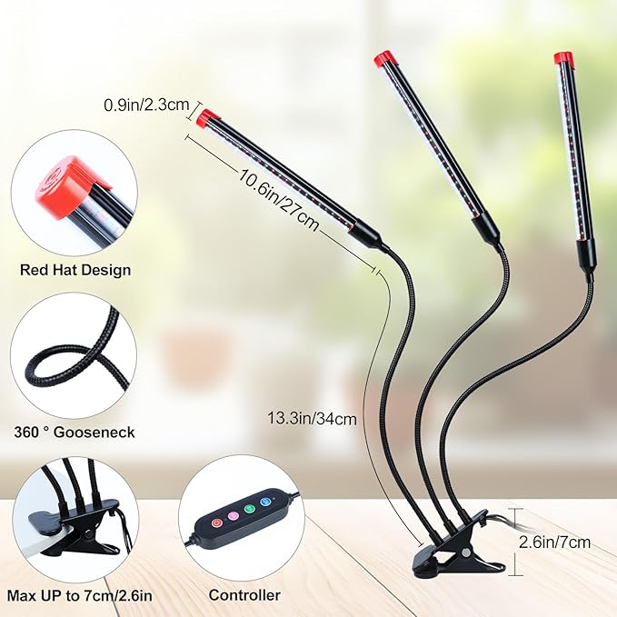 Clip Grow Light 27W 3000 Lumen, Grow Lights for Indoor Plants Full Spectrum, 2024 Brightest LED Plant Grow Light for Houseplants, Bonsai, Pot Plants, Growing Lamp with 4,8,12 Hr Timer