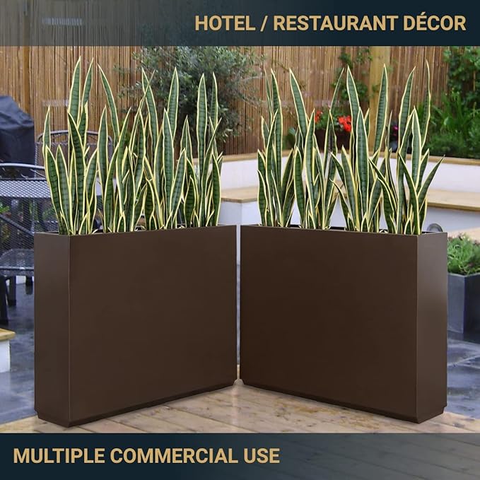 Metallic Heavy Planter for Outdoor Plants, 38Lx10Wx30H Inches Tall and Long Metal Divider Planter Box for Outside & Indoor, No Assembly Required (Espresso)