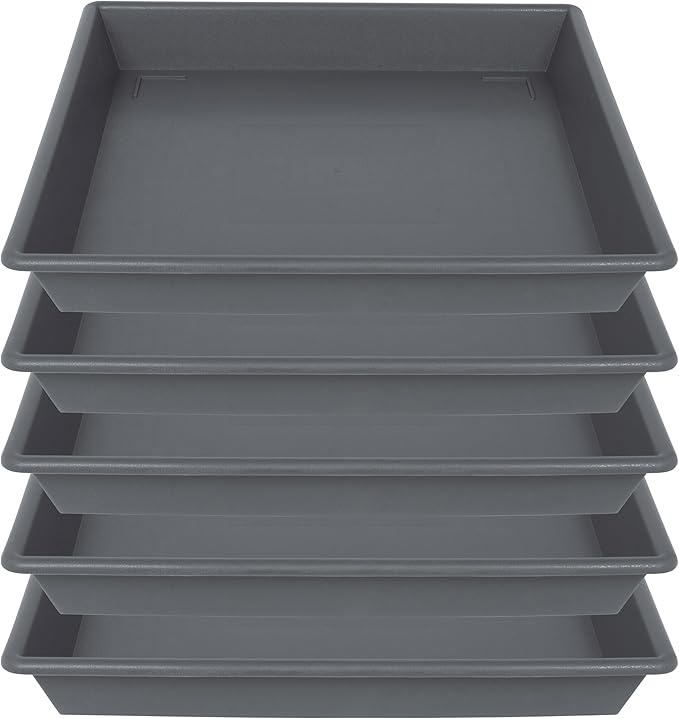 Square Plant Saucer 8 Inch 5 Pack, Plant Stand Plant Trays for Pots Heavy Duty Plastic Gray Plant Saucers for Indoors Outdoors, Flower Pot No Holes Plant Lover Gardening Gifts