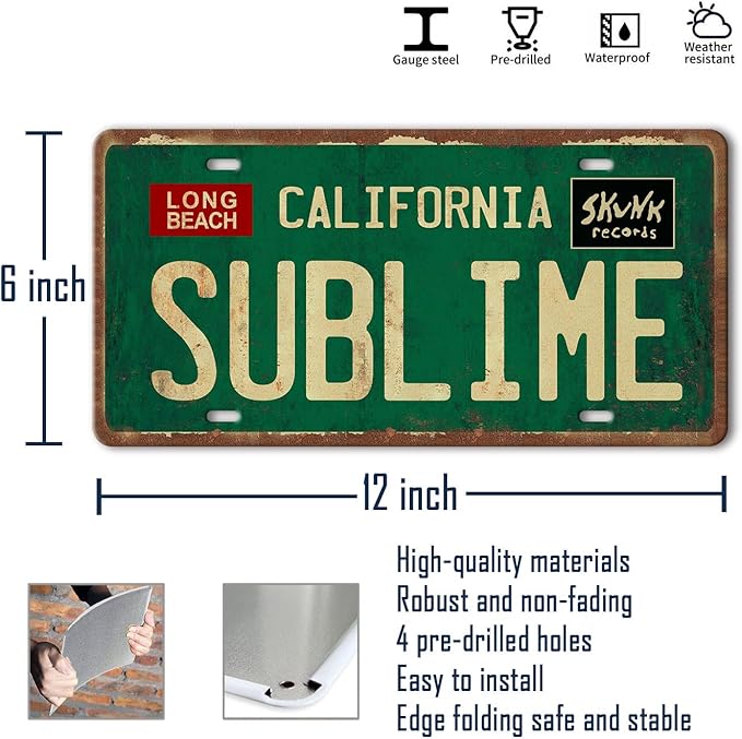 Vintage Metal Tin Sign Long Beach California Sublime Poster Grunge Hippie Room Decor Rock Band Posters Sublime Tapestry Funny Street Signs For Bedroom Wall Aesthetic 90s Bathroom Sign 12 X 6 Inch