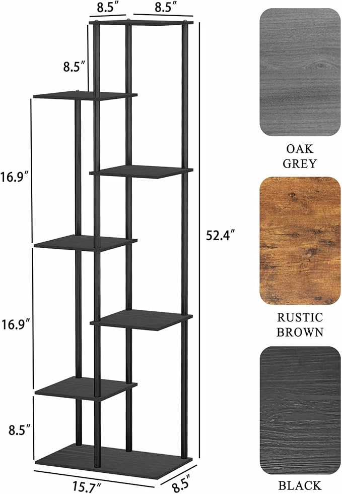 Plant Stand Indoor 7 Tier 8 Potted Metal Wood Plant Shelf, Multiple Flower Pots Corner Tall Plant Holder Stands for Living Room Balcony Bedroom, Black