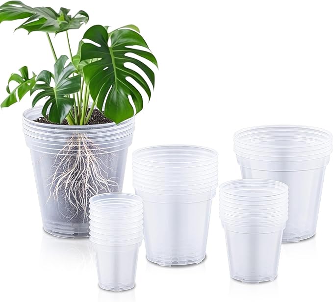 Vesici Large Size Clear Nursery Pots Variety Pack Plant Pots with Drainage Holes Planters for Indoor Plants Flexible Transparent Plastic Plant Bottle Succulents(32 Pcs,3/4/5/6/7 Inch)