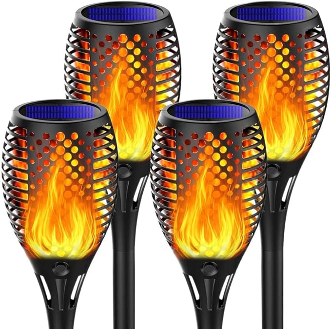 Solar Lights Outdoor, 4 Pack Flickering Flame Solar Torch Lights outside with Super Larger Size for Garden Decor, Waterproof Solar Garden Lights, Solar Powered Outdoor Lights for Patio Yard Pathway