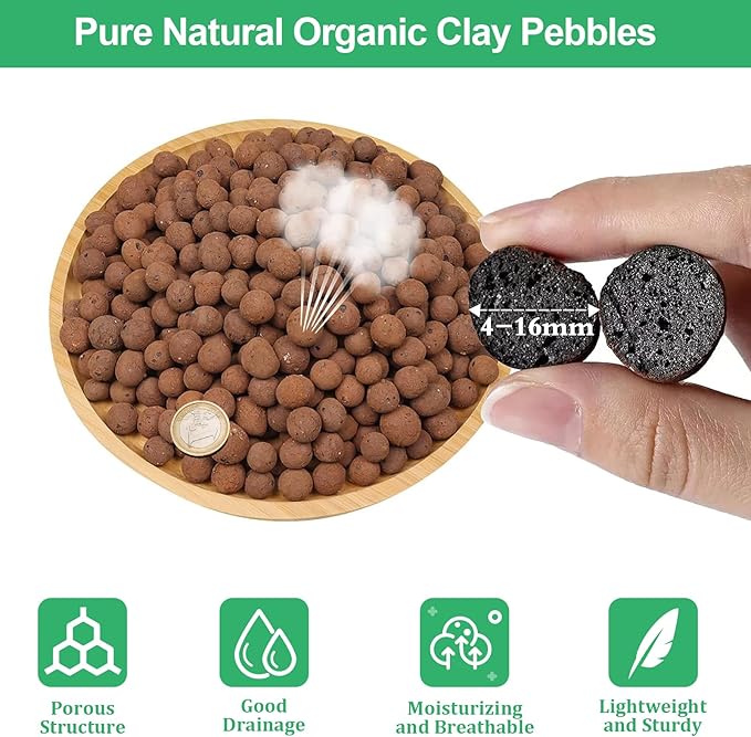 Riare 6 LBS Organic Expanded Clay Pebbles for Plants- 4mm-16mm Natural Leca Balls Lightweight Hydroponic Clay Pebbles Aggregate for Indoor Plants, Hydroponic Growing, Plants Drainage, Aquaponics