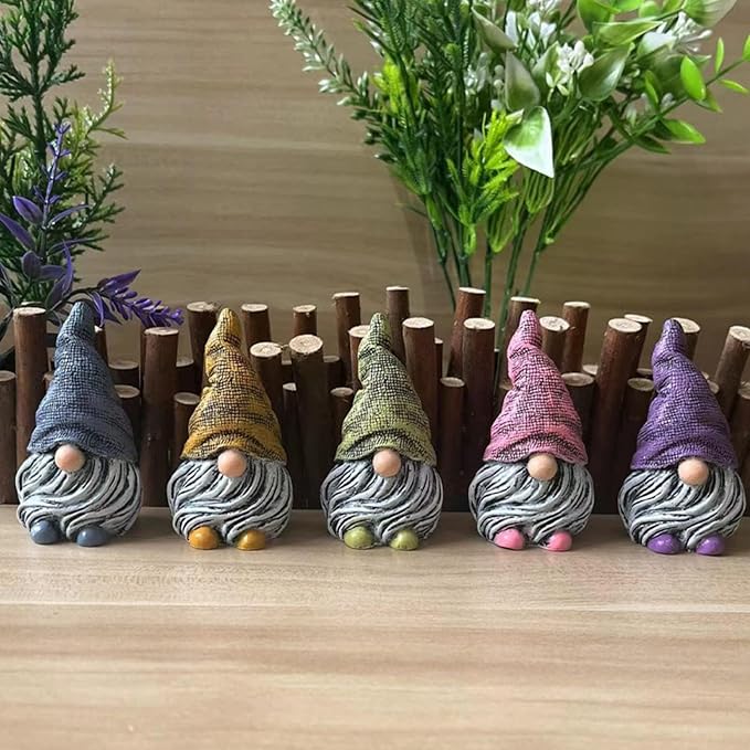 Mini Gnomes Figurines 5pcs,Gnomes Decorations for Home,Fairy Garden Accessories,Mini Garden Gnomes for Plant pots,Resin Little Gnomes for Fairy Garden,Dwarfs Statue for Fairy Garden-Yard-Home Decor
