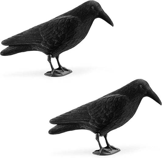 Navaris Crow Statues (Pack of 2) - Fake Black Crow Figure - Crows Bird Figures to Stand or Hang as Halloween Birds Decoration - Yard, Garden, Deck, Patio