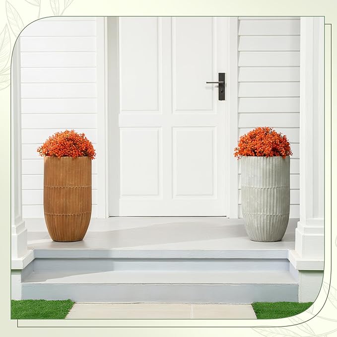 Yunlly 4 Pack 18" Artificial Boxwood Ball Bush Topiary Trees Fake Outdoor Plants, Realistic UV Resistance Faux Shrubs with Spike Greenery Topiary for Front Porch Garden Yard Patio Indoor (Orange)