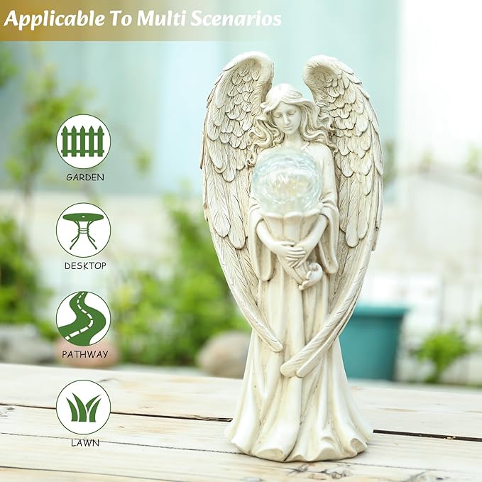 Angel Statues for Garden-Garden Angels Outdoor Statue - Solar Angels Figurines Holding Glass Ball for Outdoor Decor or Housewarming Gift