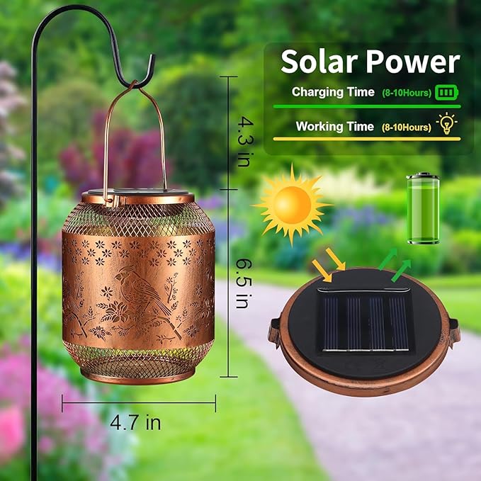 Solar Lanterns Outdoor Waterproof Christmas Birthdays Gifts for Women Mom Grandma Butterfly Garden Decor Metal Hanging Solar LED Lights for Patio(Red Bird-2P)