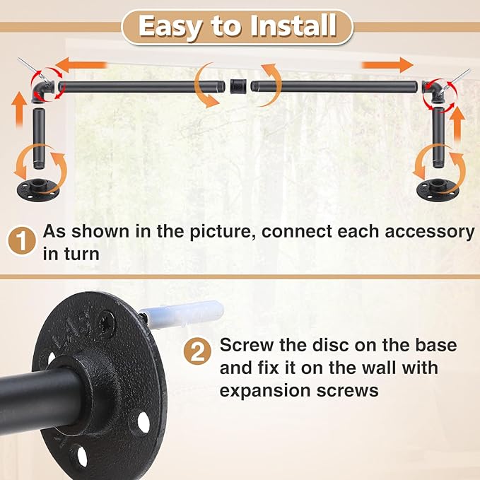 Plant Hanger Indoor, 34.2in Strong Load-Bearing Hanging Plant Holder, Window Plant Rod Black Metal Bar for Wall Ceiling Decor Shelves, 2 Pcs(Pot Chain & Plant Not Included)