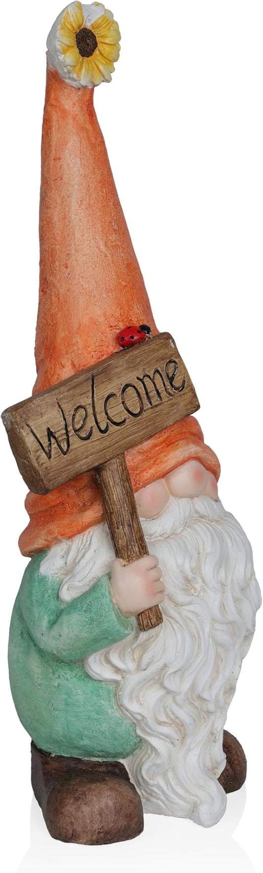 Alpine Corporation MCC848 Indoor/Outdoor Gnome with "Welcome" Sign Garden Statue, Charming Gnome with Hat, 26"H, Orange