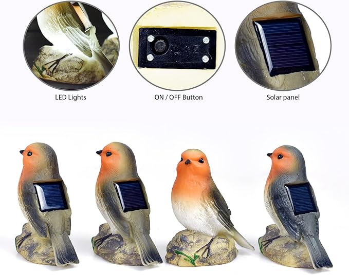 Solar Garden Outdoor Statues Bird Lights, Cute Birds Garden Decor for Outside, Christmas Birthday Gifts for Women Men or Daughter, Unique Housewarming Gifts and Yard Decoration