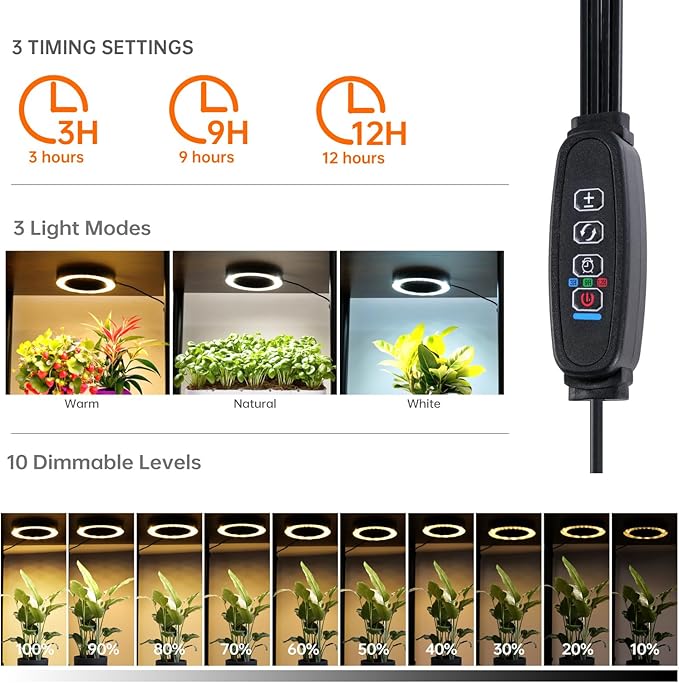 Plant Stand Indoor with Grow Light, 66" Tall Indoor Plant Shelf, 5 Tier Flower Stand with Plant Light Full Spectrum, Metal Plant Holder with Light, lighted Plant Rack for Home, Corner, Patio