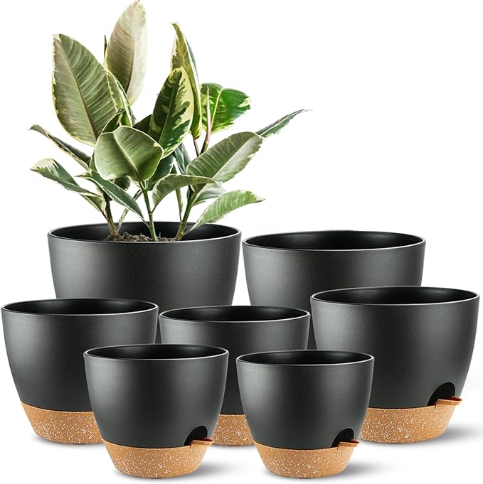 Indoor Pots for Plant Self Watering Plant Pots for Lazy People, 8/7.57/6.5/6/5.5/5 Inch,Black Plastic Self Watering Planter for All Houseplants,Succulent, African Violets, Flowers and Cactus