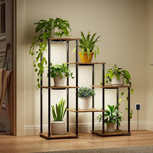 Plant Stand Indoor with Grow Light, 33" High Indoor Plant Shelf, 7 Tier Flower Stand with Plant Light Full Spectrum, Metal Plant Holder with Light, laddered Plant Rack for Home, Corner