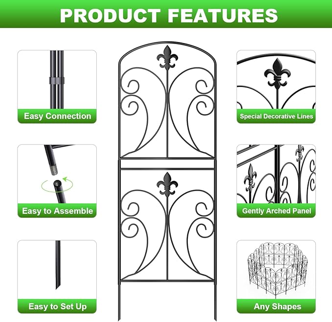 Skcoipsra Decorative Garden Fence 15 Pack, 37.5in(H) x 16ft(L) Animal Barrier Fence, Rustproof Metal Fencing for Yard, Dog Rabbits Wire Section Garden Edging Border for Yard Patio Garden, Arched
