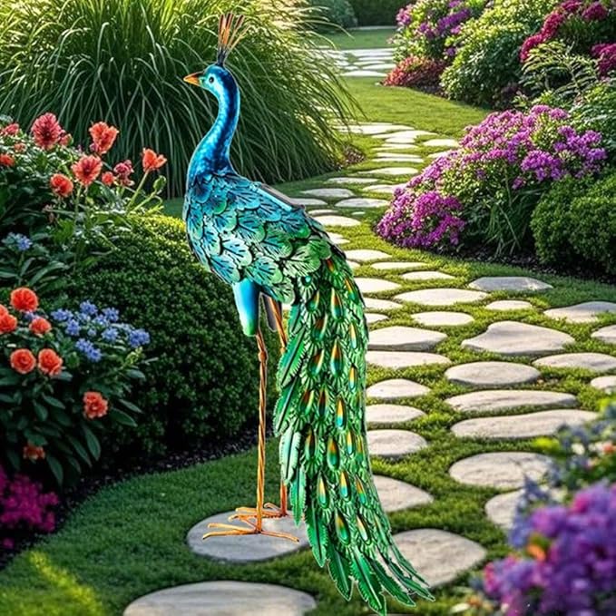 chisheen Outdoor Solar Peacock Statue Garden Decor for Outside Metal Yard Art Outdoor Decoration for Lawn Backyard Party Wedding Mother's Day Gardening Gifts for Women