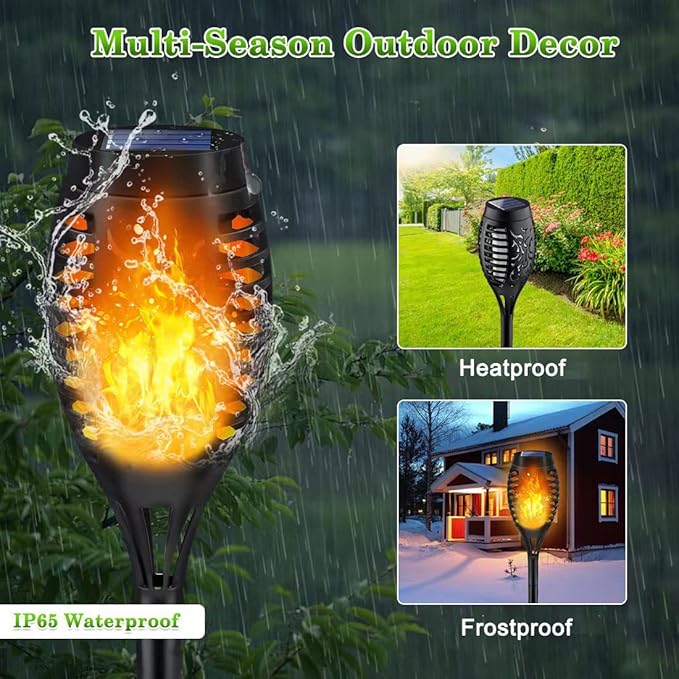 Outdoor Solar Lights, 6Pack Solar Torch Light with Flickering Flame, Garden Lights Waterproof for Outdoor Decor, Tiki Torches for Outside, Luces Solares para Exteriores Pathway Yard Garden Decor