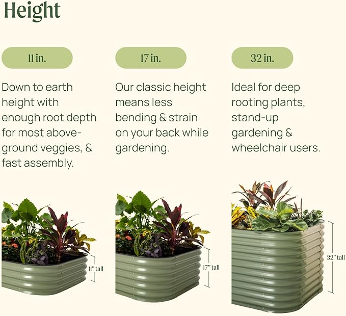 Vego garden Raised Garden Bed Kit, 11" Tall 10 in 1 Modular Raised Garden Beds Kit, Metal Planter Box for Vegetables, Flowers, Herbs, Pearl White