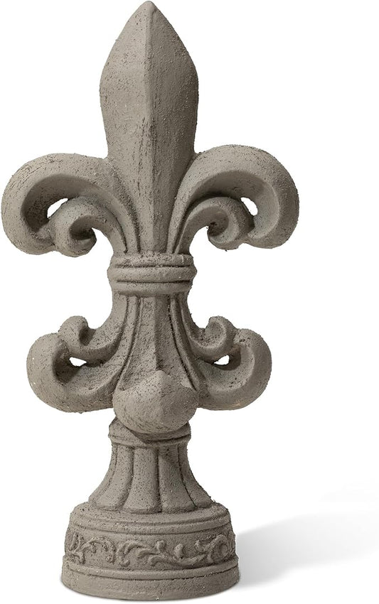Glitzhome Fleur De Lis Garden Statue MGO Outdoor Decration, 21.25" H, Concrete Grey