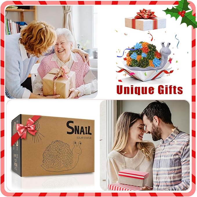 Nacome Snail Statues with Succulent for Garden Decor: Solar Outdoor Clearance Outside Yard Art Porch Patio Balcony Front Lawn Ornaments –Birthday Gifts for Mom Grandma Women