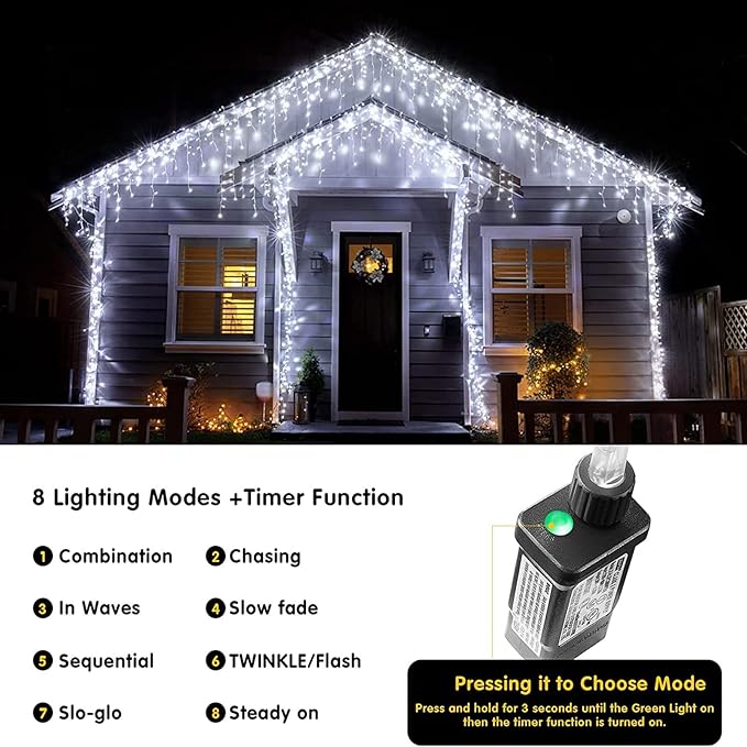 Led Christmas Lights Outdoor Christmas Decorations Hanging Light 400LED 8 Modes 75 Drops, Waterproof Outdoor Indoor Fairy Christmas Lights for Party, Holiday, Wedding Decorations (CoolWhite)