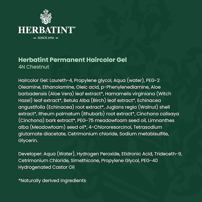 Herbatint Permanent Haircolor Gel, 4N Chestnut, 100% Grey 4.56 oz (3 Pack)