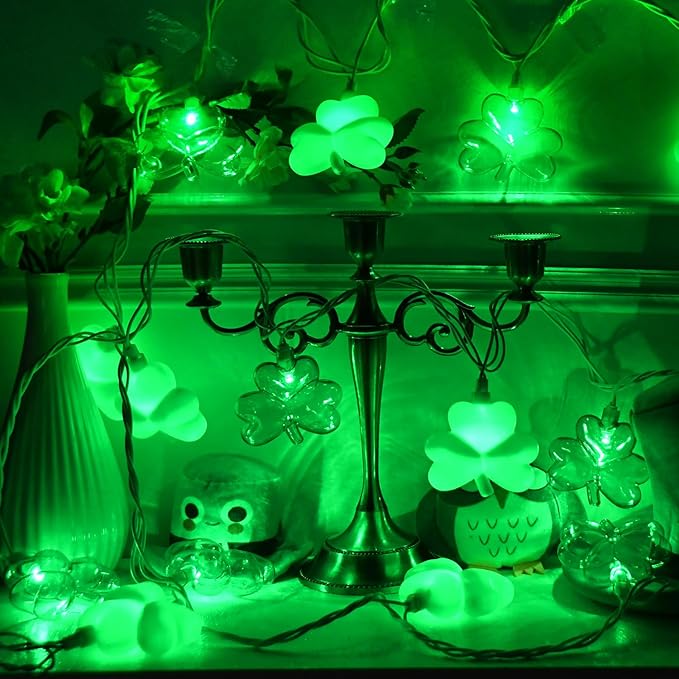 8.5Ft Shamrock String Lights, St Patrick's Day Decorations Light with 10 LED Green Lucky Clover Lights Outdoor Waterproof, UL Certified for Home Garden St. Patrick's Day Party Decorations, White Wire